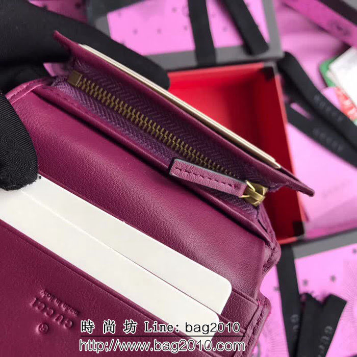 GUCCI古馳 歐洲正品原單 天鵝絨GG marmont小卡包 466492 紫紅天鵝絨 WTG1356